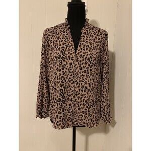 J. Crew Factory Long-Sleeve Leopard Print Button Front Top Size XS